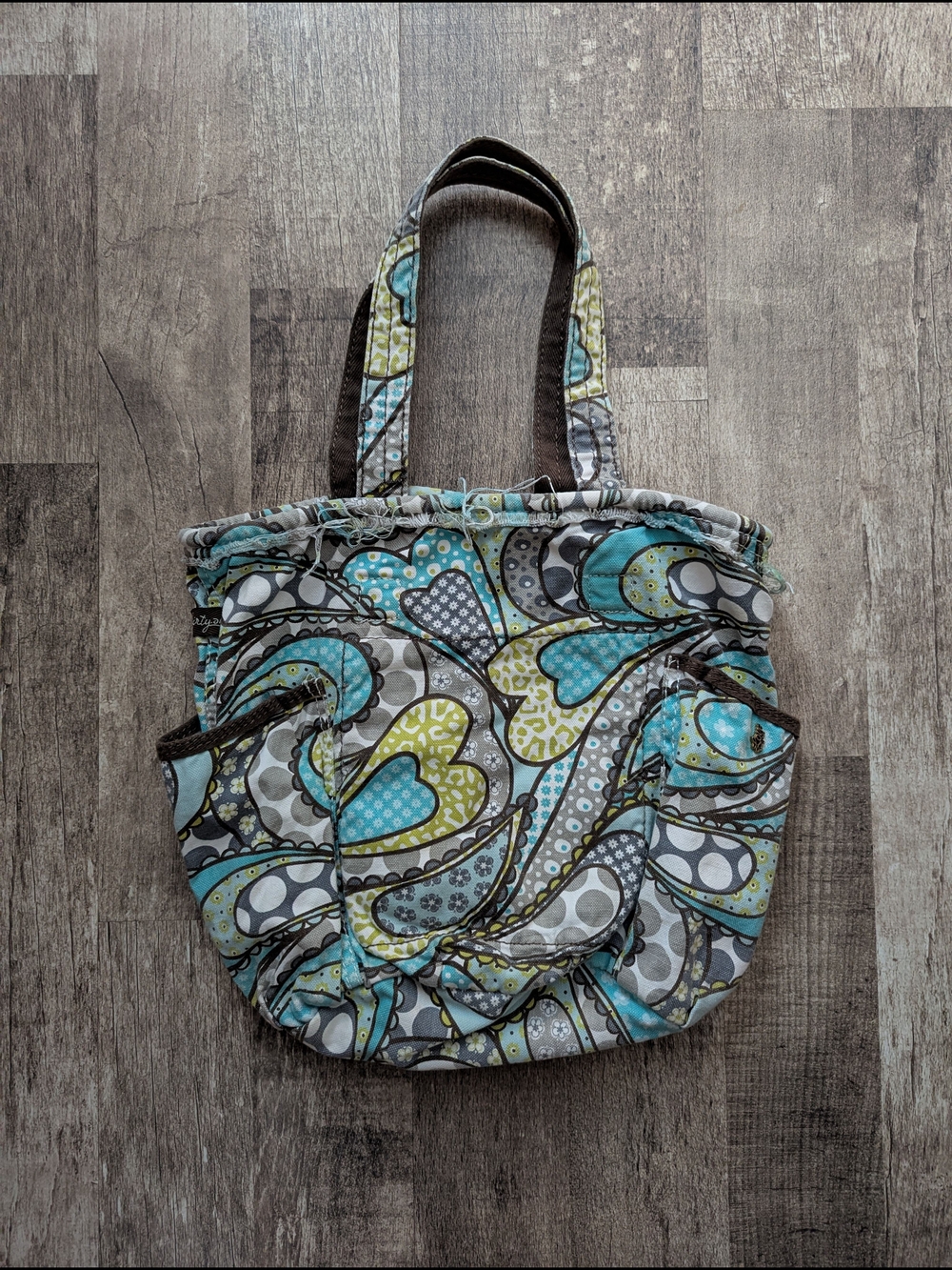 Thirty-One Quilted Paisley Shoulder Tote in Teal, Gray and Yellow